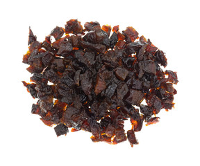 Diced prunes isolated on a white background top view.