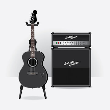 Acoustic Electric Guitar with Guitar amplifier vector illustration