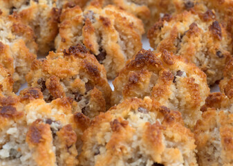 Close view of chocolate chip macaroons.