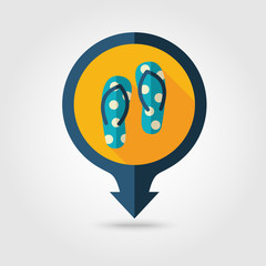 Flip Flops pin map flat icon. Summer. Vacation
