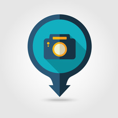 Photo Camera pin map flat icon. Summer. Vacation