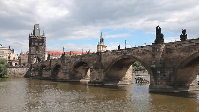 Prague, Czech Republic - June 15: Charles bridge (shot from the ship)