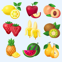 Fruits set, color vector illustration