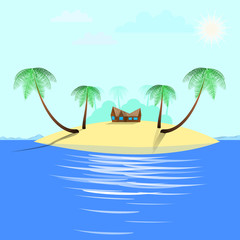 Fototapeta na wymiar Endless Summer on the island paradise. Vector illustration of a paradise island.