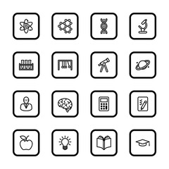 black line education and science icon set with rounded rectangle frame for web design, user interface (UI), infographic and mobile application (apps)