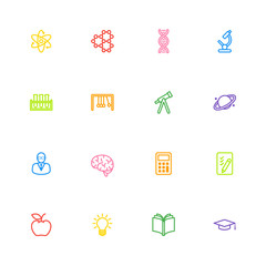 colorful line education and science icon set for web design, user interface (UI), infographic and mobile application (apps)