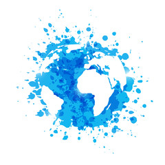 Blue paint splashes with map silhouette