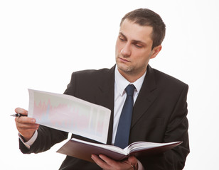 Businessman comparing documents