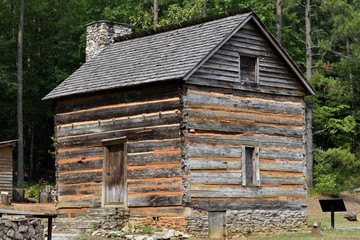Log Cabin fort built by Settlers i 1792 at rural Georgia, USA