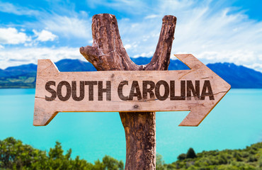South Carolina wooden sign with landscape background