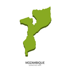 Isometric map of Mozambique detailed vector illustration