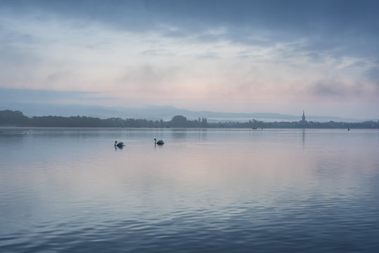 Germany, Constance district, Lake Constance, View to Radolfzell lakeshore in the morning