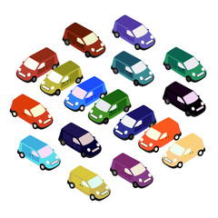Naklejka premium Car isometric. Car set of different color. Vector illustration