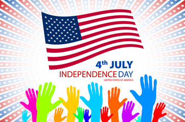 Vector illustration of big and small hands on USA flag background