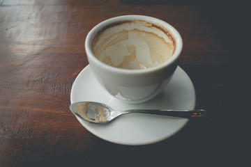 Coffee stain on almost empty white cup