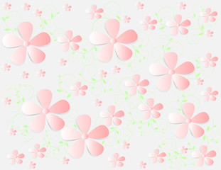 group pink flower and leaf green on grey background.