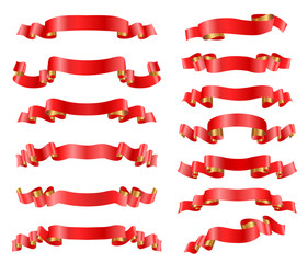 red ribbons set on white. vector illustration