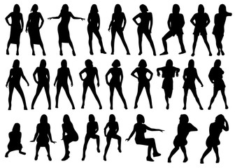 Collection of Female Silhouettes on White Background