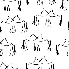 Seamless pattern with freehand horses. Vector illustration. A couple of horses calmly standing together. Stylized ink animal