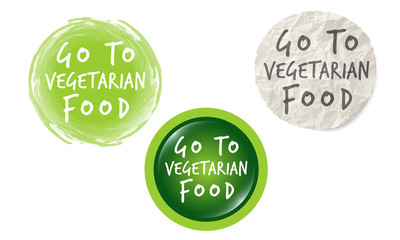 Set of three circular icons with the words go to vegetarian food