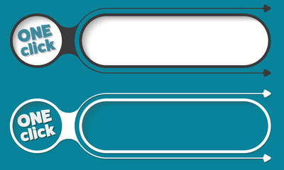 Two abstract buttons with arrows and the words one click