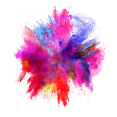 Explosion of colored powder on white background
