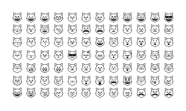  Set of cat emoticon vector. Emoji vector. Smile icon set.  Emoticon icon web - stock vector.