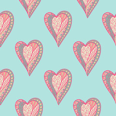 Fototapeta na wymiar Seamless pattern with doodle ornate heart. Background, wrapper, cover