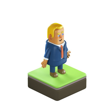 3D illustration plastic toy business man white background