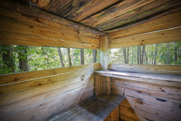Interior of hunting tower in the summer season