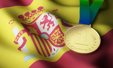 Spain flag, gold medal