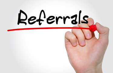 Hand writing Referrals with marker, Business and Internet concept