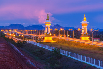 Third Thai Lao Friendship Bridge at twilight time, Nakhon Phanom Province, Thailand