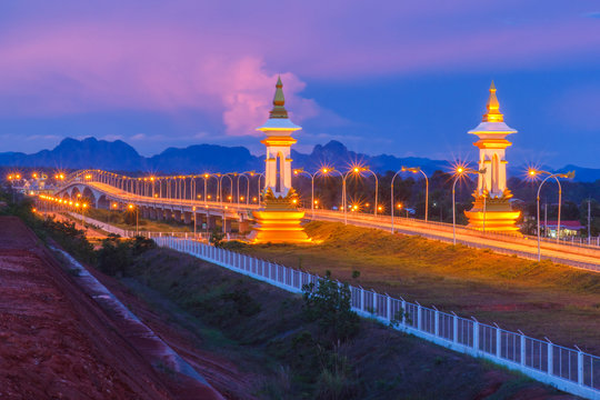 Third Thai Lao Friendship Bridge at twilight time, Nakhon Phanom Province, Thailand