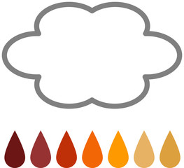 Acid Rain - An outline of a cloud above 7 rain drops in colours from the PH acid spectrum