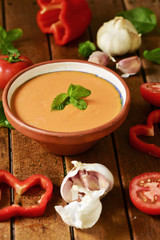 spanish gazpacho on a wooden table