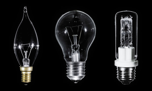 Collage of 3 Edison lamps over black