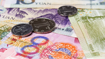 Yuan bank notes and coins