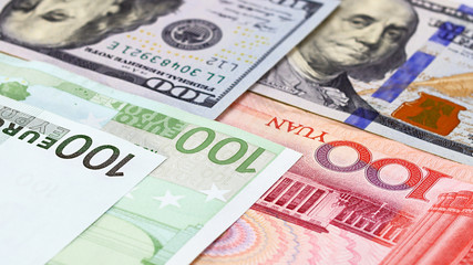 Main word currency Yuan, US Dollar and Euro bank notes