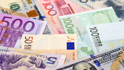 Main word currency Yuan, US Dollar and Euro bank notes