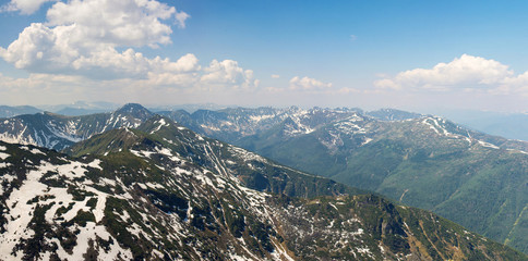 panorama of the green mountains in spring