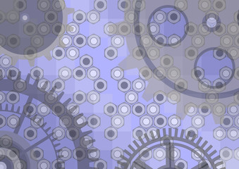 Vector illustration of gear wheel abstract background. Blue transparent banner with clockwork.  EPS10.