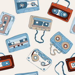 Audio cassette. seamless pattern.