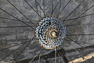 Bicycle repair. Bicycle chain close-up. Selective soft focus