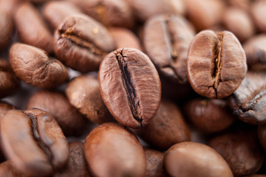 Macro bean coffee on the coffee beans background