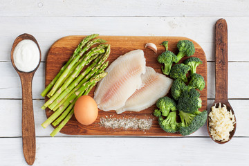 Raw fish, egg and vegetables