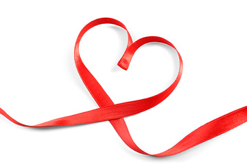 Red heart shaped ribbon isolated on white