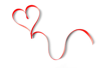 Red heart shaped ribbon isolated on white