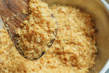 blending cracker crust mixing with butter : preparation of dessert