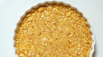 close up of cracker crust in the circle dish : top view